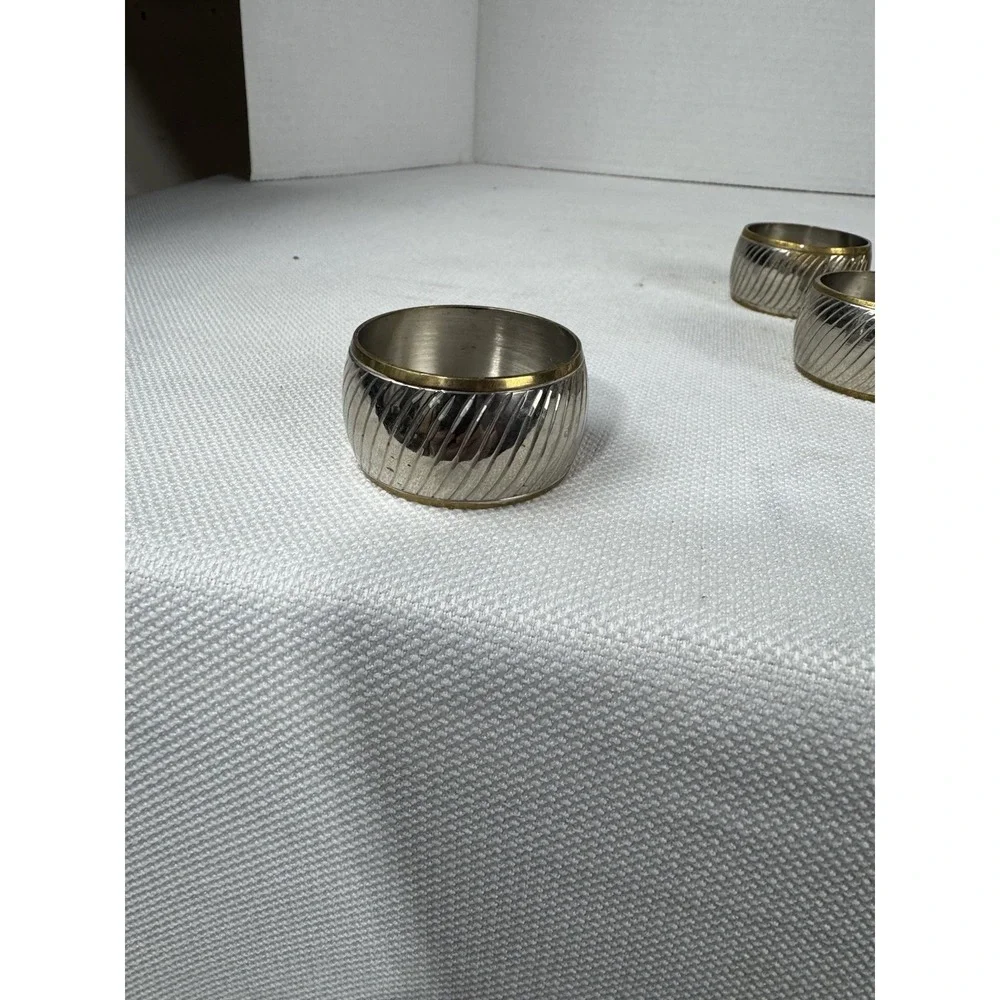 Vintage hammered metal gold and silver‎ toned napkin rings set of 7